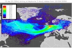 Using the Met office NAME dispersion model Zoë Fleming (NCAS at the University of Leicester) has generated footprint plots on 3-hourly intervals, which illustrate where air arriving at WAO is mostly likely to have been close to the surface over the previous 10 days.